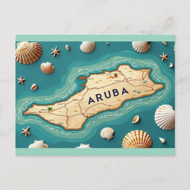 Postal Festiva Mapa de la isla de Aruba (Anverso)
