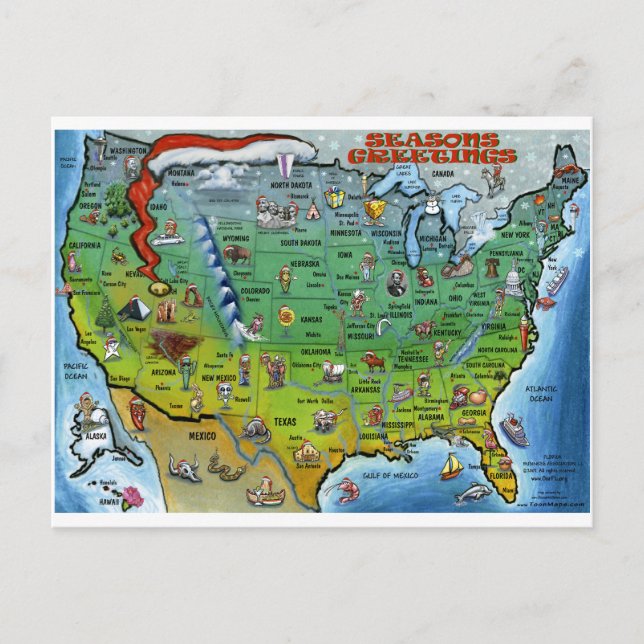 Postal Festiva Mapa de Navidades de Estados Unidos (Anverso)