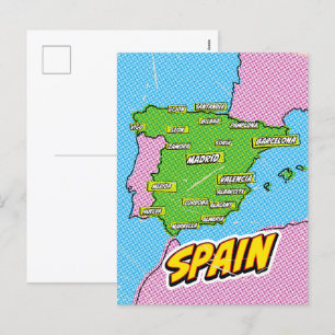 Postal Festiva Mapa de Pop Art Illustrated Spain