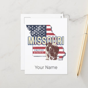 Postal Festiva Mapa de retro estadounidense del estado de Misuri