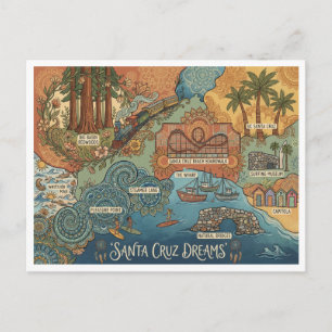Postal Festiva Mapa de sueños de Santa Cruz California – Costa vi