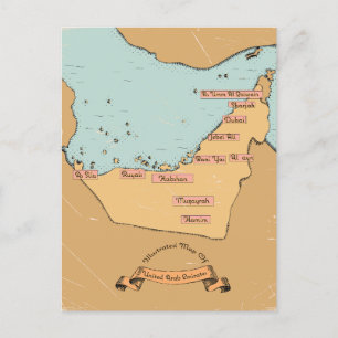 Postal Festiva Mapa de viaje antiguo de Baréin