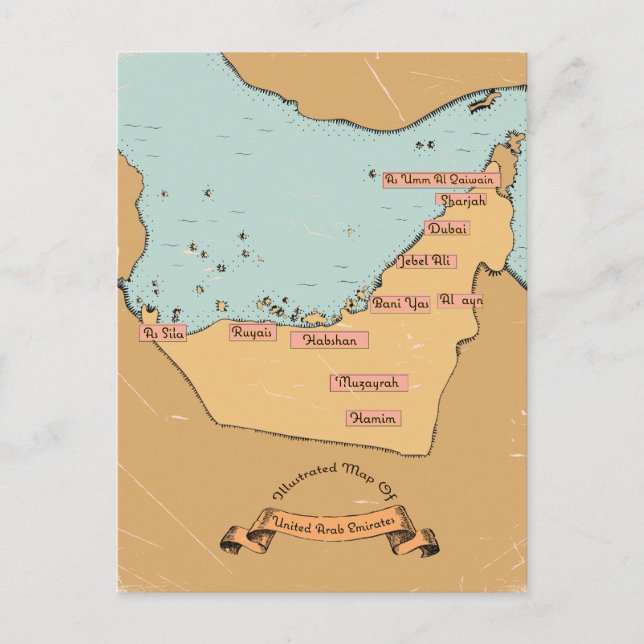 Postal Festiva Mapa de viaje antiguo de Baréin (Anverso)