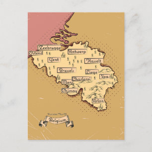 Postal Festiva Mapa de viaje antiguo de Bélgica
