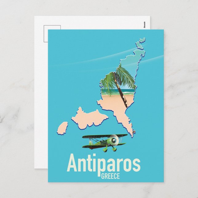 Postal Festiva Mapa de viaje de Antiparos Grecia (Anverso / Reverso)