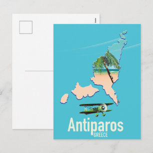 Postal Festiva Mapa de viaje de Antiparos Grecia