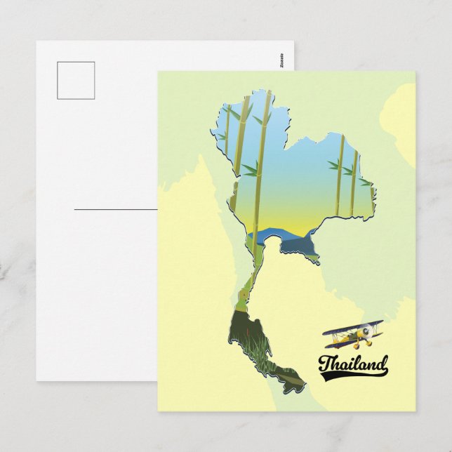 Postal Festiva Mapa de viaje de Tailandia (Anverso / Reverso)