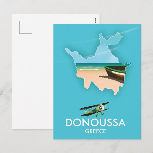 Postal Festiva Mapa de viajes de Donoussa Grecia (Anverso / Reverso)