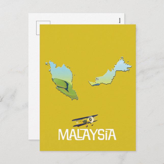 Postal Festiva Mapa de viajes de Malasia (Anverso / Reverso)