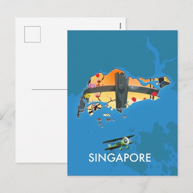Postal Festiva Mapa de viajes de Singapur (Anverso / Reverso)