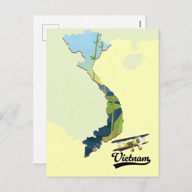 Postal Festiva Mapa de viajes de Vietnam (Anverso / Reverso)