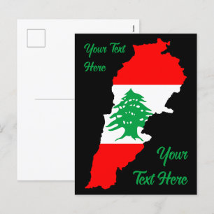 Postal Festiva Mapa del Líbano con bandera