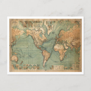 Postal Festiva Mapa del mundo antiguo de la vieja época
