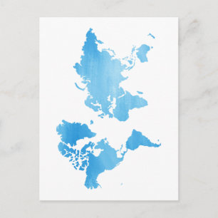 Postal Festiva Mapa del mundo azul minimalista arte acuarela