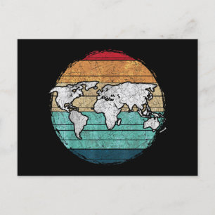 Postal Festiva Mapa del mundo retro