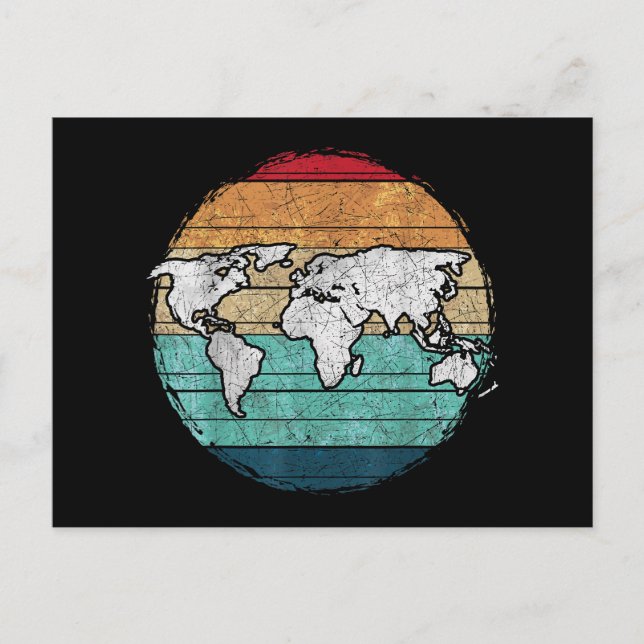 Postal Festiva Mapa del mundo retro (Anverso)