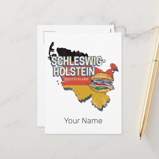 Postal Festiva Mapa federal de Alemania de Schleswig-Holstein (Anverso/Reverso In Situ)