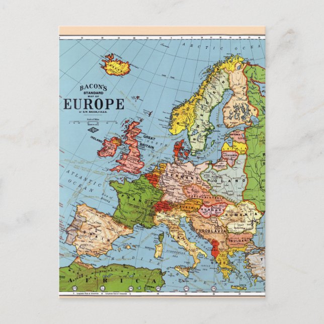 Postal Festiva Mapa general del siglo XX de la Vieja Europa (Anverso)