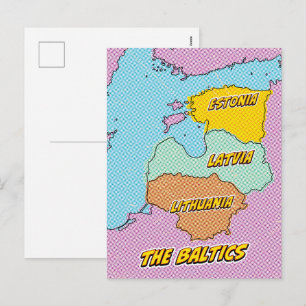 Postal Festiva Mapa ilustrado de los Estados Bálticos al estilo P