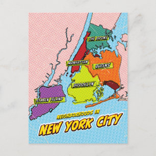 Postal Festiva Mapa ilustrado de Nueva York en estilo Pop Art
