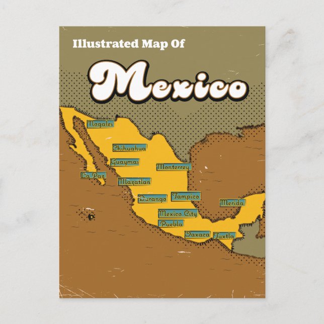 Postal Festiva Mapa retro de México (Anverso)