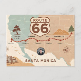 Postal Festiva Mapa vintage de la Ruta 66 EE. UU.