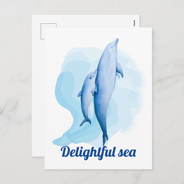 Postal Festiva Mar asombroso con delfines (Anverso / Reverso)