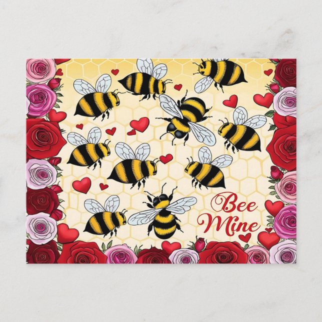 Postal Festiva Marco de amor floral de Bee Mine (Anverso)
