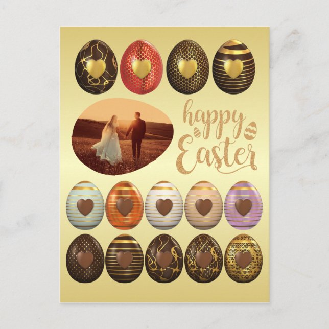 Postal Festiva Marco de Pascua Dorado de Huevos de Chocolate Añad (Anverso)