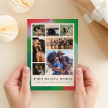 Postal Festiva Marco pintado verde y rojo y siete fotos<br><div class="desc">No tienes que elegir una sola foto para esta tarjeta postal de vacaciones de Navidades modernos y llenos de arte. Un arreglo moderno de siete de tus mejores fotos familiares están enmarcadas dentro de un borde de un marco pintoresco con texturas en tonos festivos de verde, rojo y azul pálido...</div>