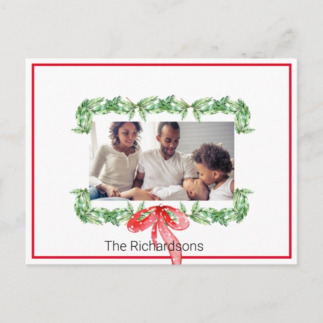 Postal Festiva Marco rojo Garland, foco fotográfico de los navida (Anverso)