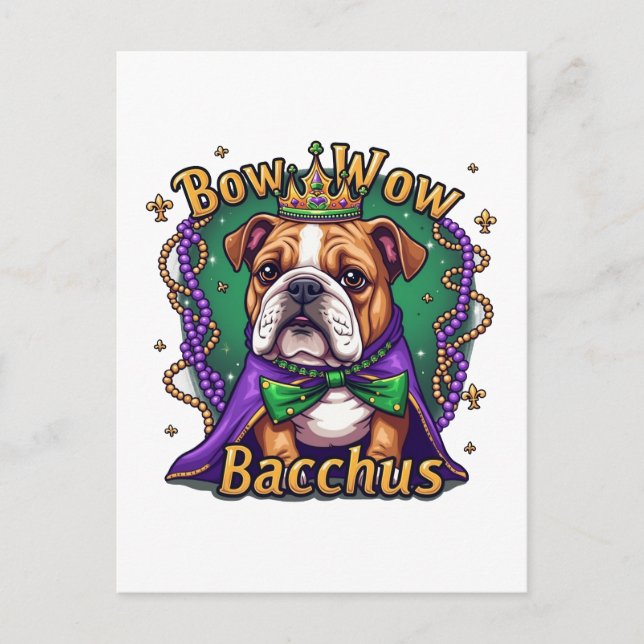 Postal Festiva Mardi Gras Bow Wow Bacchus Bulldog (Anverso)