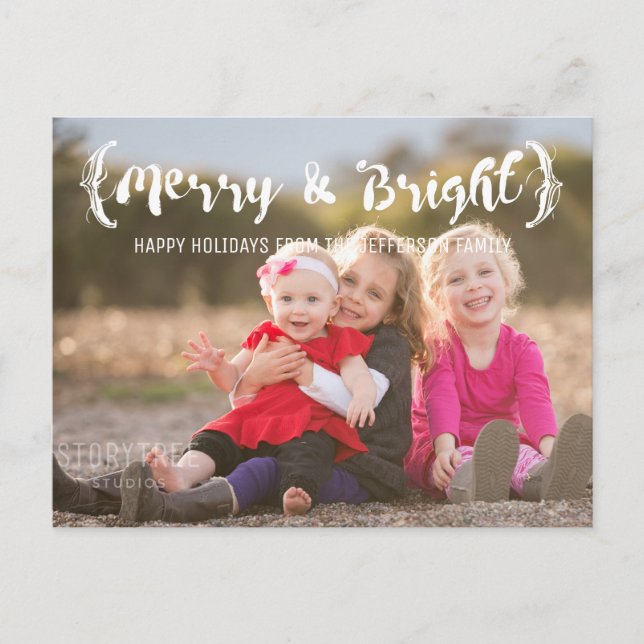 Postal Festiva Marfil Elegido Sketched Merry & Bright Photo (Anverso)