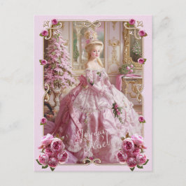 Postal Festiva Marie Antoinette pink tree Roses Christmas 
