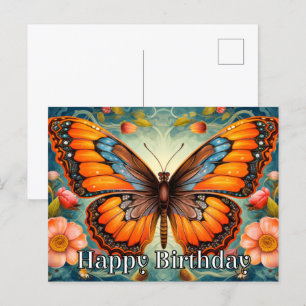 Postal Festiva Mariposa Artista Whimsical Feliz cumpleaños
