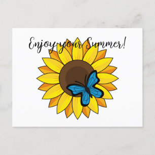 Postal Festiva Mariposa azul y girasol   Añadir texto