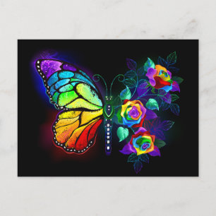 Postal Festiva Mariposa florida arcoiris