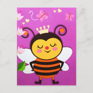 Postal Festiva Mariposa Reina Feliz Pequeña Abeja Flor