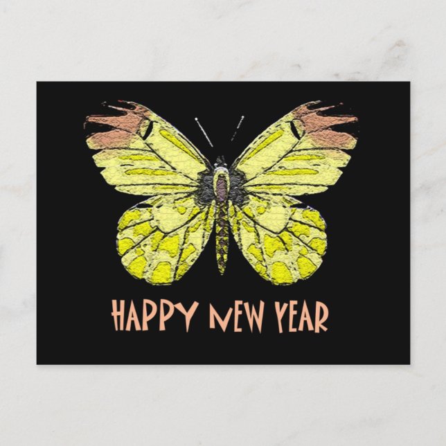 Postal Festiva Mariposas y mariposas Feliz Año Nuevo (Anverso)