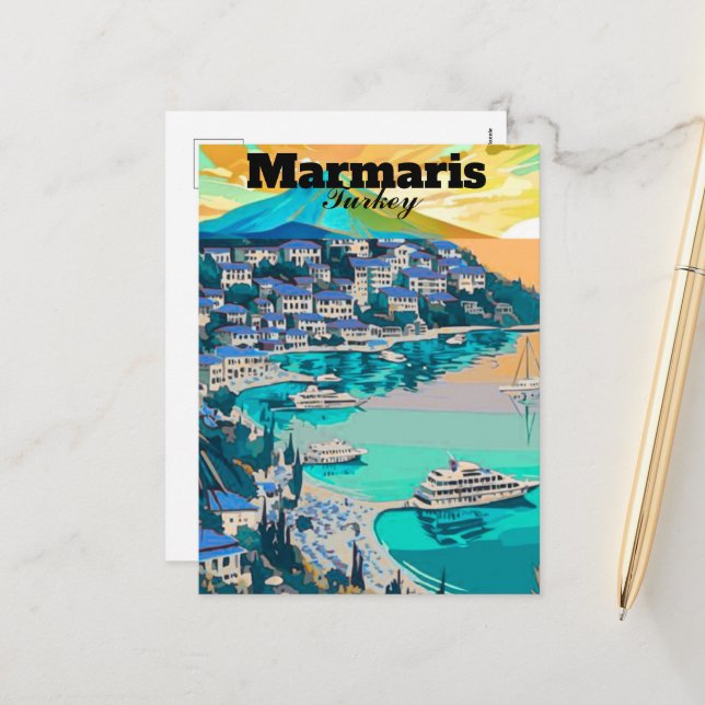 Postal Festiva Marmaris Travel Postcard Art, Marmaris Turkey Post (Anverso/Reverso In Situ)