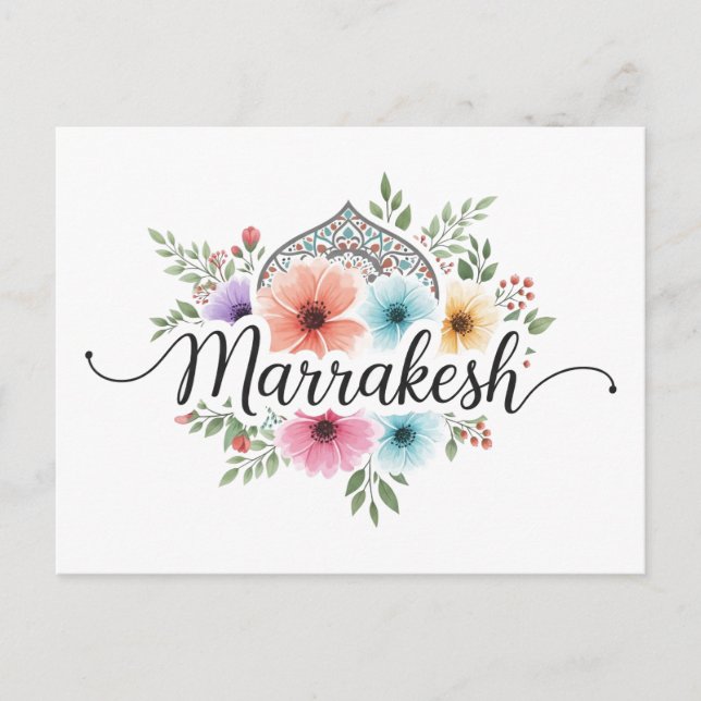 Postal Festiva Marrakesh Marruecos Travel Floral Pastel (Anverso)