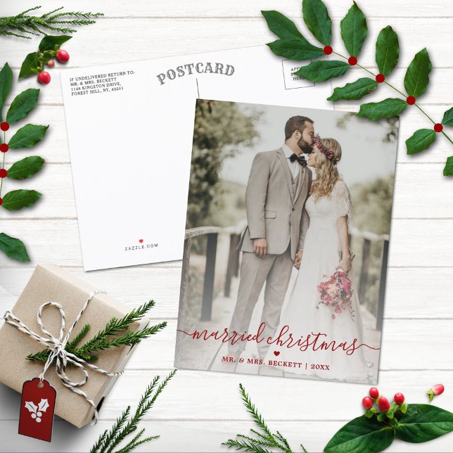 Postal Festiva Married Christmas Newlyweds Photo Holiday (Subido por el creador)