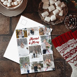 Postal Festiva Married & Merry Christmas Couple Photo Collage<br><div class="desc">Romantic newlywed Christmas postcard with 9 photos from your holiday wedding. Married & Merry in deep red above your names. Add your favorite nine couple photographs to this collage picture grid.</div>
