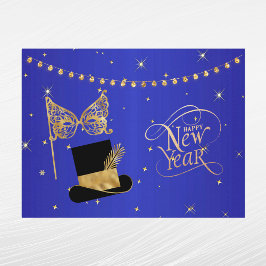 Postal Festiva Máscara azul Glam Gold Año Nuevo