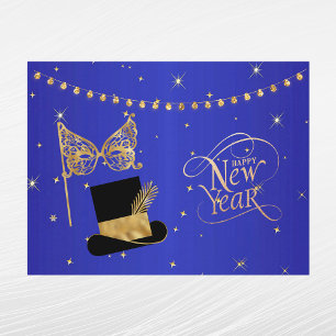 Postal Festiva Máscara azul Glam Gold Año Nuevo