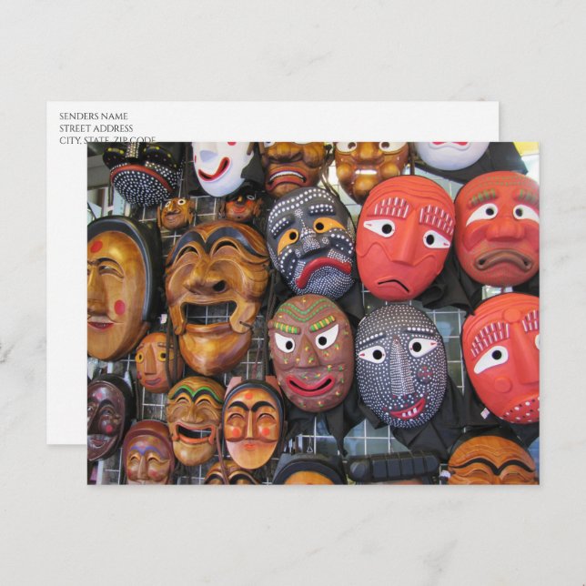 Postal Festiva Máscaras tradicionales coreanas para la actuación  (Anverso / Reverso)