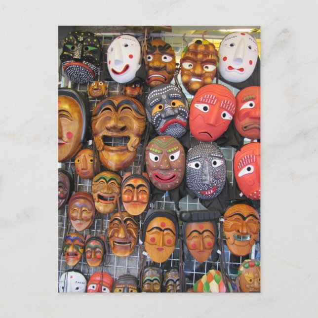 Postal Festiva Máscaras tradicionales coreanas para la actuación  (Anverso)