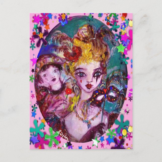 POSTAL FESTIVA MÁSCARAS Y CONFETTI DE MASQUERADE VENECIANA DE VAL (Anverso)