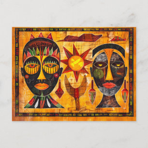 Postal Festiva Mascarillas tribales africanas y pintura solar