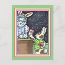 POSTAL FESTIVA MASCOTA DE PROFESOR, APPLE & VALENTINE BUNNY RABBI